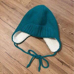 J. Crew Turquoise Wool, Cashmere, and Sherpa Beanie with Ear Flaps and Tie